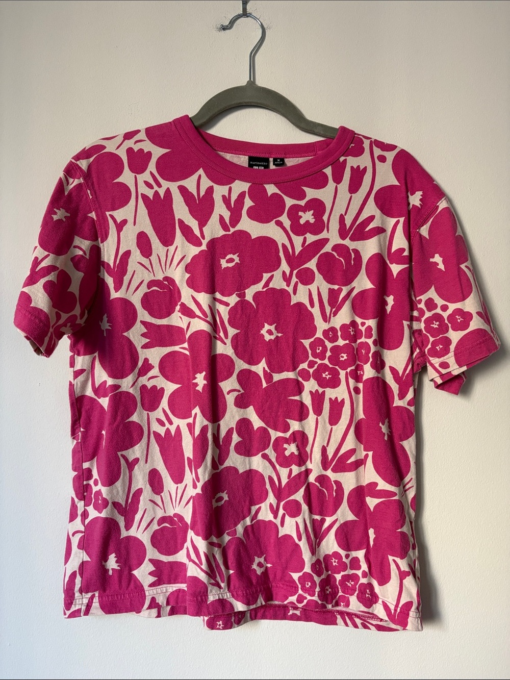 Uniqlo Marimekko Pink and White Floral Short-Sleeve Tee
